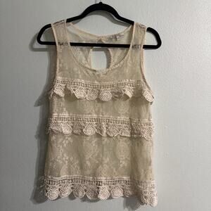 Cozy‎ Casual lace overlay Crochet Cream floral layering tank top Size Large boho